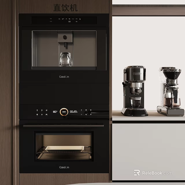Modern Kitchen Interior With Built in Oven And Coffee Machines On Countertop 3d model 