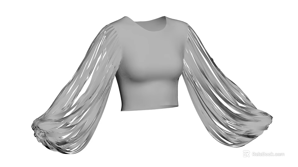Modern Gray Crop Top with Sheer Flowy Sleeves and Stylish Fashion Design Elements 3d model 