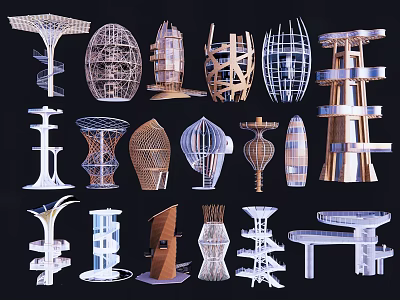 Various Unique Architectural Tower Models With Diverse Modern Design Structures 3d model