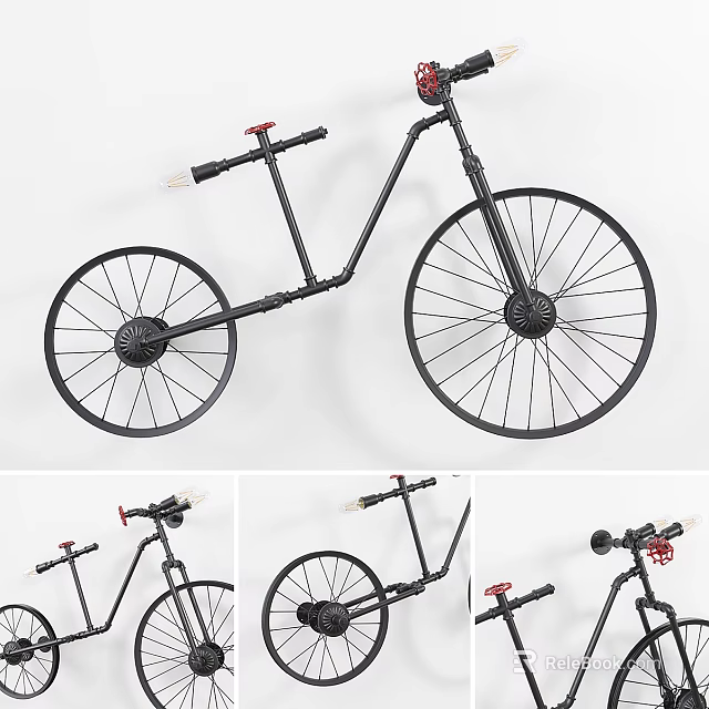 Modern Black Metal Bicycle Wall Decor for Home Interior Decoration 3d model 