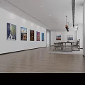 School Art Classroom With Wall Paintings Tables Chairs And Bright Wooden Floors