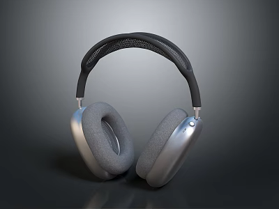 Modern Over Ear Headphones With Silver Ear Cups And Black Headband 3d model