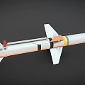 White Military Missile Model With Tail Fins Yellow Blue Rings And Warhead Section