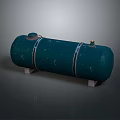 Blue Cylindrical Storage Tank With Metal Bands Base Supports And Top Components
