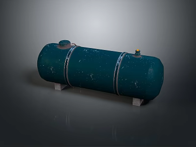Blue Cylindrical Storage Tank With Metal Bands Base Supports And Top Components 3d model