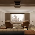 Modern Home Theater With Projector Large Screen And Recliners 3d model