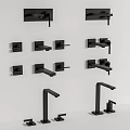 Modern Black Bathroom Faucets Showcasing Wall Mounted and Deck Mounted Styles 3d model