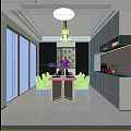 Modern Living Dining Room Interior Design With White Sofa Large TV Floor to Ceiling Windows