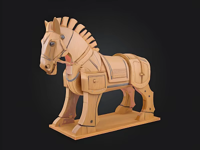 Handcrafted Wooden Horse Puzzle Model With Intricate Assembled Details And Stable Base 3d model