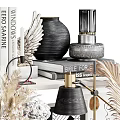 Elegant Decorative Ornament Set With Classical Sculpture Head Angel Wings Books Dried Flowers And Vases