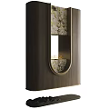 Modern Wooden Built in Fireplace Featuring Decorative Patterns and Mirror in Gold Frame Design