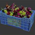 Fresh Vibrant Assorted Colored Vegetables Displayed Together in Blue Plastic Crate