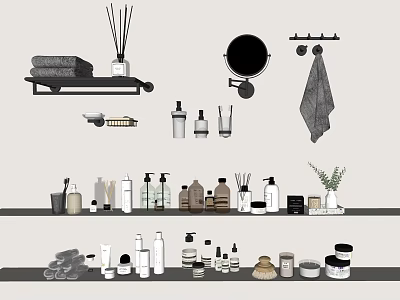 Bathroom Accessories Collection With Towels Diffusers Mirrors Shelves And Toiletries 3d model