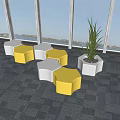 Modern public chair bench combination 3d model