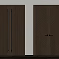 Dark Wooden Interior Doors With Vertical Metal Handles And Herringbone Pattern 3d model