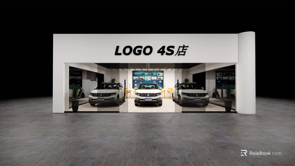 Modern 4S Store Showroom With New Cars On Display And Sleek Interior 3d model 