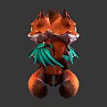 Two Fantasy Orange Red Fox Characters With Green Wings And Back Bell Decorations