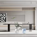 Modern Study Room Interior With Minimalist Desk Chair And Decorative Painting Lighting
