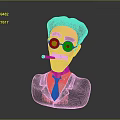 3D Male Character With Glasses Mustache Pipe Black Suit Red Tie And White Shirt