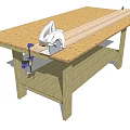 Functional Wooden Workbench With Table Saw And Lower Storage Shelf 3d model