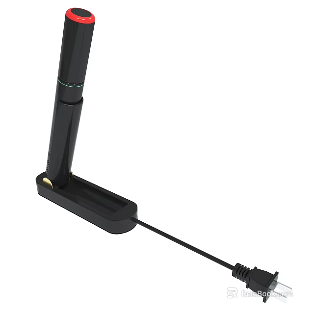 Black Electronic Device Stand With Slim Pole Base And Power Cord Plug 3d model 