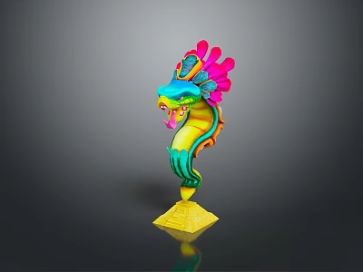 Colorful Reptile Snake Sculpture With Vibrant Pink Blue Green And Yellow Pyramid Base 3d model