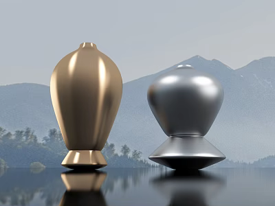 Pottery Pot Metal Gold Silver Copper Pot Decorations Ornaments 3d model