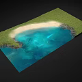 Grass Field With White Sandy Beach And Clear Blue Water Scenery