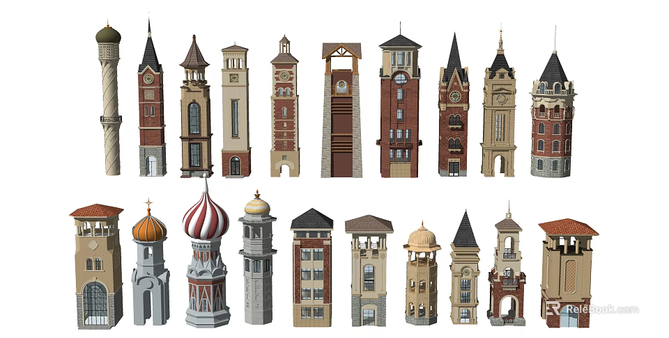 Ancient Architecture Historic Towers with Spires Domes and Diverse Styles 3d model 