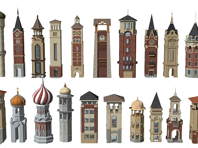 Ancient Architecture Historic Towers with Spires Domes and Diverse Styles 3d model