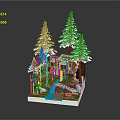 Detailed Treehouse Model With Pine Trees Wooden Platform And Stream