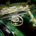 Waterfront Landscape With Winding Walkway Spiral Viewing Platform Lush Greenery And Illuminated Lighting