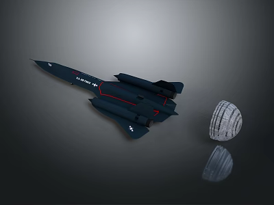 Black Space Shuttle With Circular Ring Module And Reflection In Space Exploration 3d model
