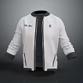 White Stand Collar Jacket With Black Trim Chest Logo And Mele Run Text