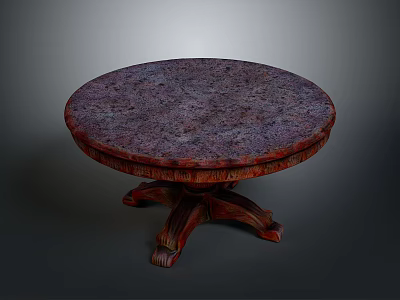 Round Wooden Table With Textured Top And Ornate Carved Legs Design 3d model