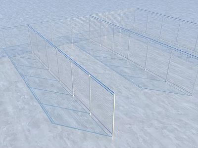 Neatly Arranged Transparent Grid like Metal Fence Structures on Light Colored Ground 3d model