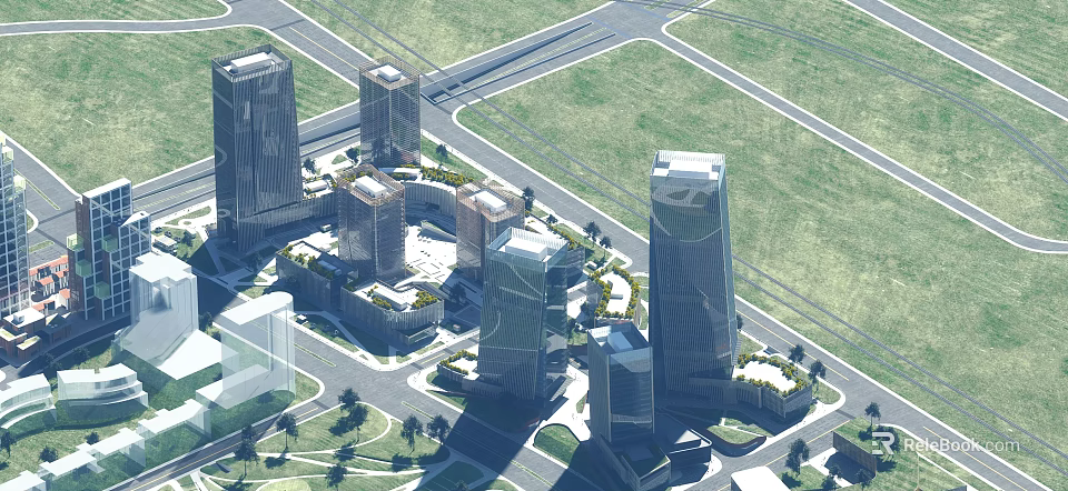 Aerial View Of Modern Industrial Factory With Tall Buildings Green Spaces And Roads 3d model 