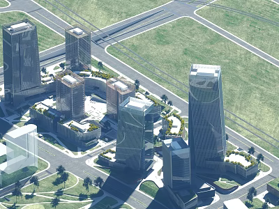 Aerial View Of Modern Industrial Factory With Tall Buildings Green Spaces And Roads 3d model