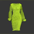 Neon Green Sculptural Dress With Pleated Design Long Sleeves And Flared Cuffs