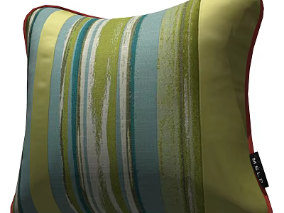 Colorful Striped Throw Pillow With Green Blue White Yellow Patterns And Red Trim 3d model