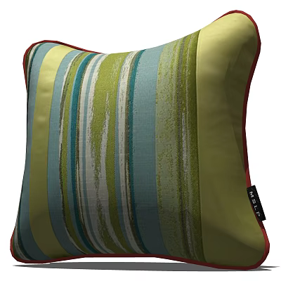 Colorful Striped Throw Pillow With Green Blue White Yellow Patterns And Red Trim 3d model