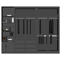 Modern Gray Wardrobe With Glass Doors Drawers And Open Shelves Design