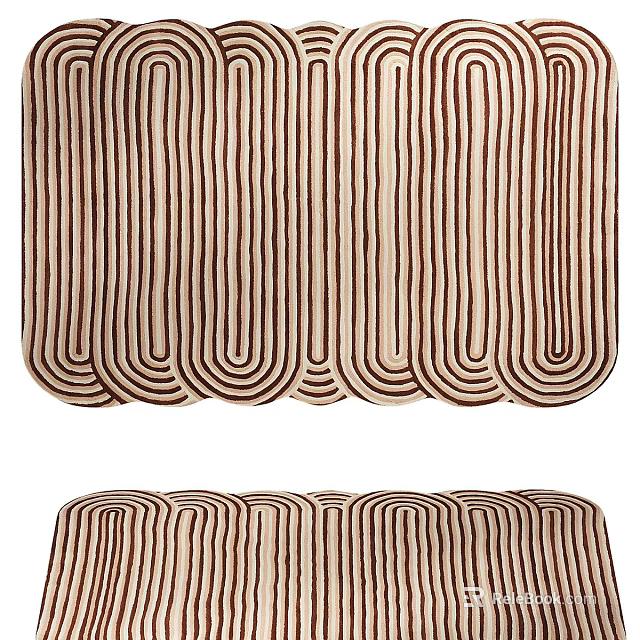 Stylish Patterned Rug With Wavy Striped Design In Brown And Beige Colors 3d model 