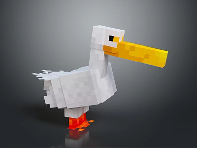 Pixel Art White Pelican 3D Model With Yellow Beak And Orange Feet 3d model