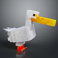 Pixel Art White Pelican 3D Model With Yellow Beak And Orange Feet