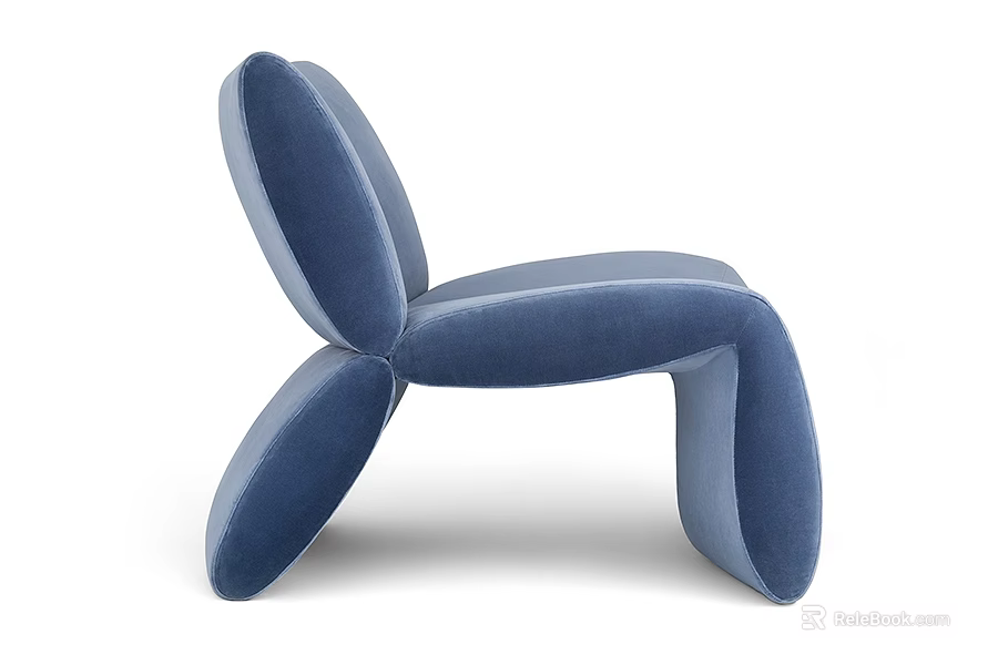 Modern Blue Velvet Leisure Chair With Unique Curved Backrest And Comfortable Design 3d model 