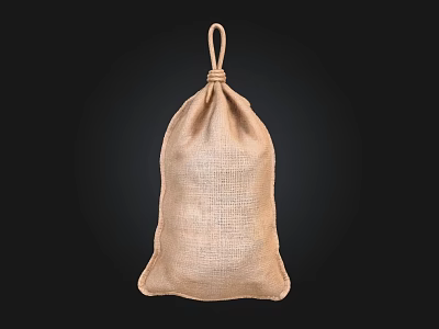 Light Brown Burlap Storage Bag With Drawstring Closure Natural Jute Material 3d model