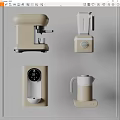 Modern Beige Kitchen Appliances Set With Coffee Maker Blender Water Dispenser And Kettle