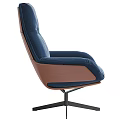 Comfortable Navy Blue Velvet Office Chair With Wooden Armrests And Swivel Base