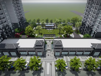 Residential Landscape With High Rise Buildings Green Space Trees And Walking Path 3d model
